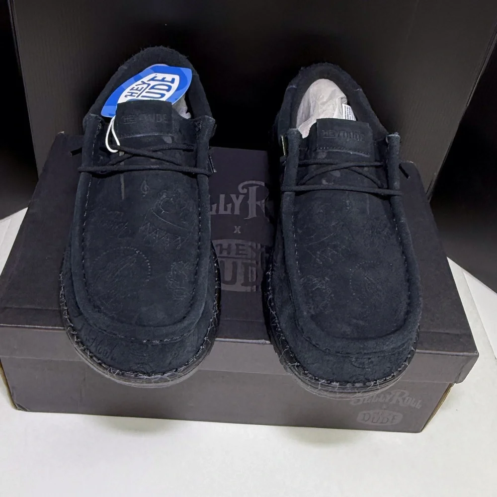 Men's Hey Dude x Wally Jelly Roll Black Loafers Slip on Shoes - Picture 2 of 12